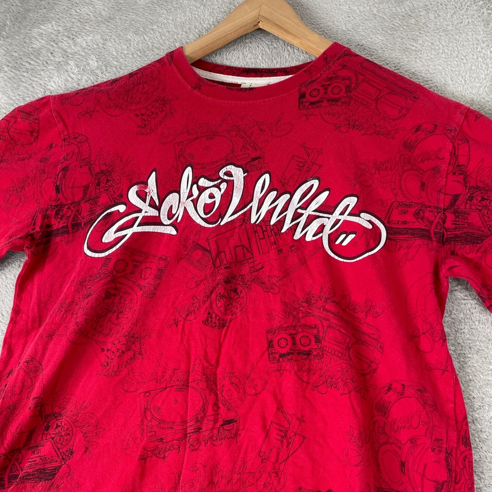 Ecko Unltd Shirt Womens Large Red Vintage Y2K Boxy Hip Hop Skater Streetwear
